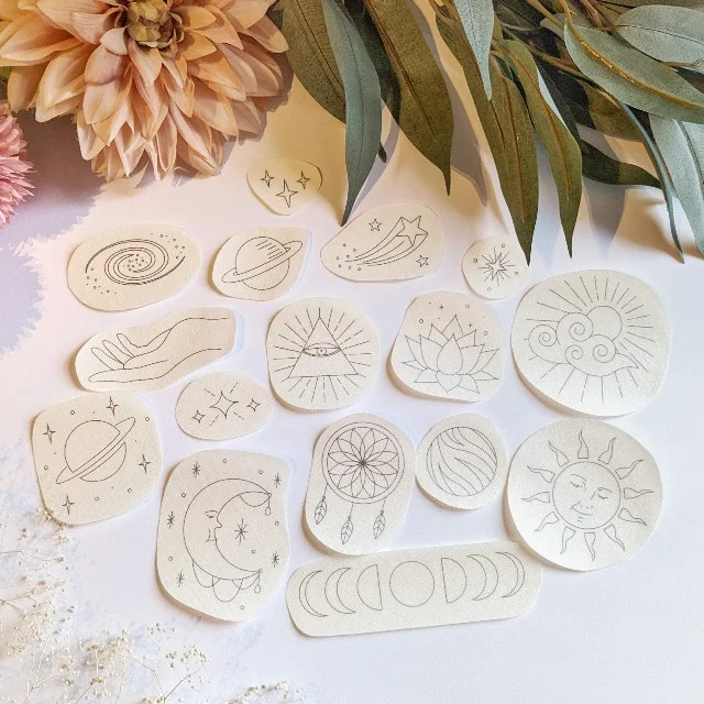 Water Soluble Floral alphabet Embroidery Pattern，Peel and Stick Embroidery  Kit
