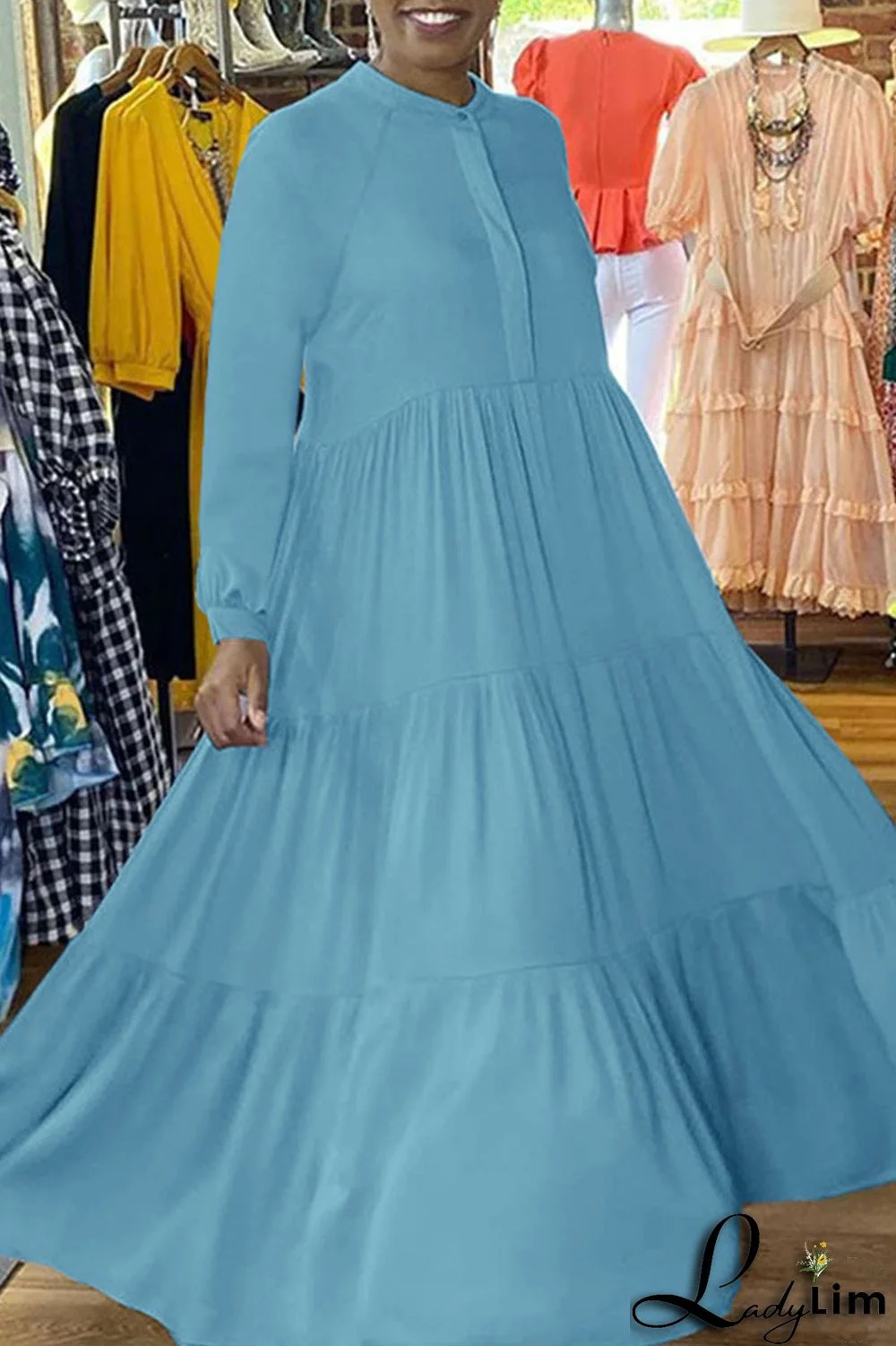 Apricot Casual Solid Patchwork Fold O Neck Straight Dresses