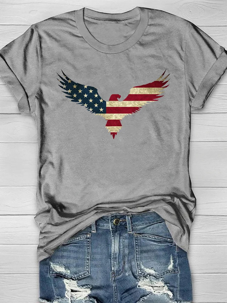 Bald Eagle Independence Day Print Short Sleeve T-Shirt
