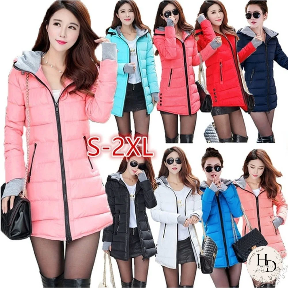 Women's Fashion Thicken Warm Slim Long Coat Hooded Cotton Padded Quilted Jacket Puffer Coat