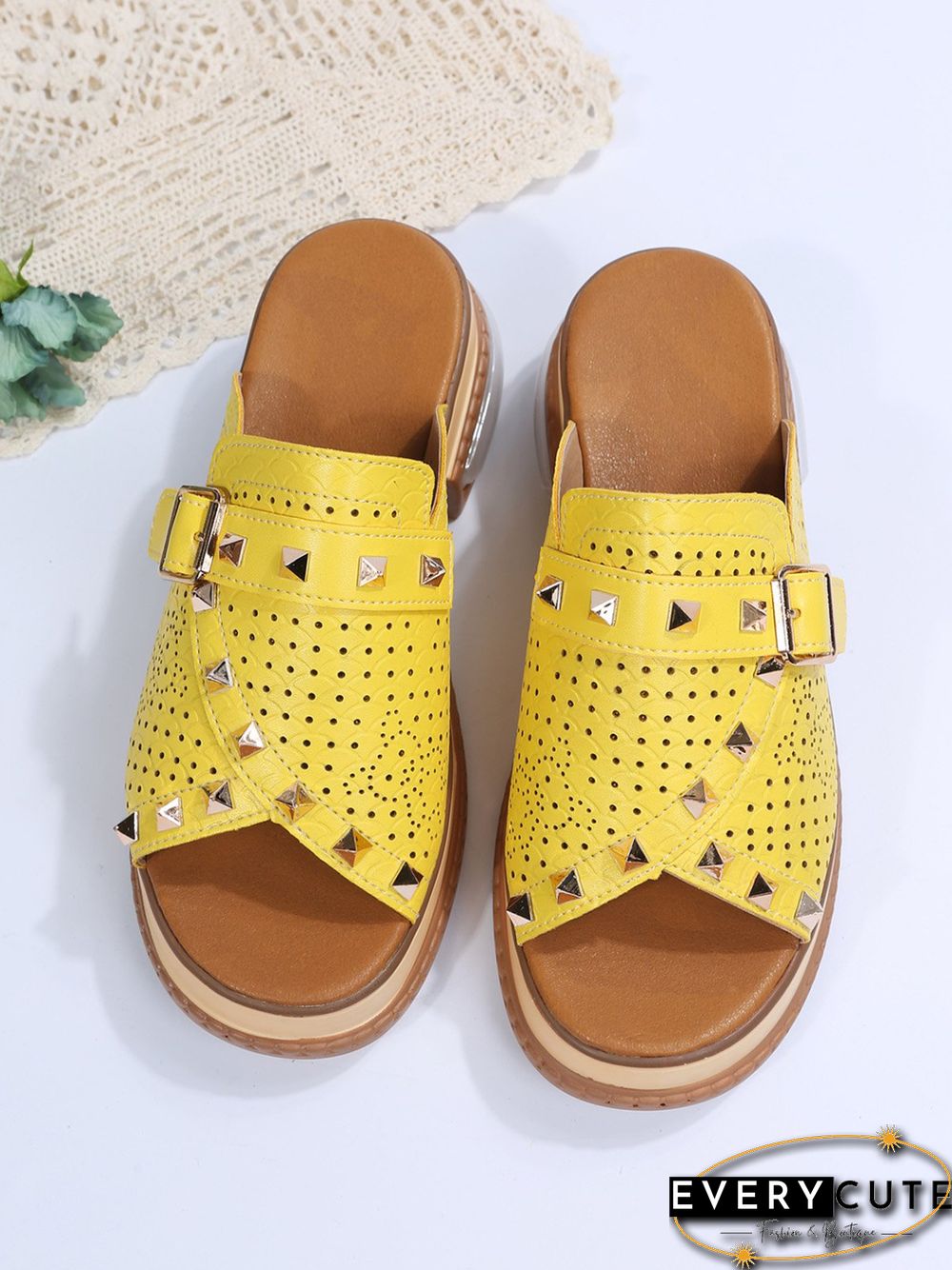 Urban Studded Snake Print Chunky Heel Slippers