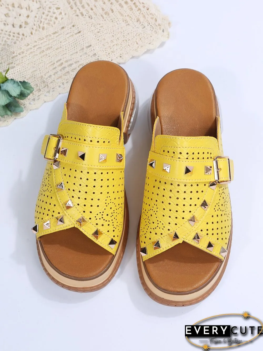 Urban Studded Snake Print Chunky Heel Slippers