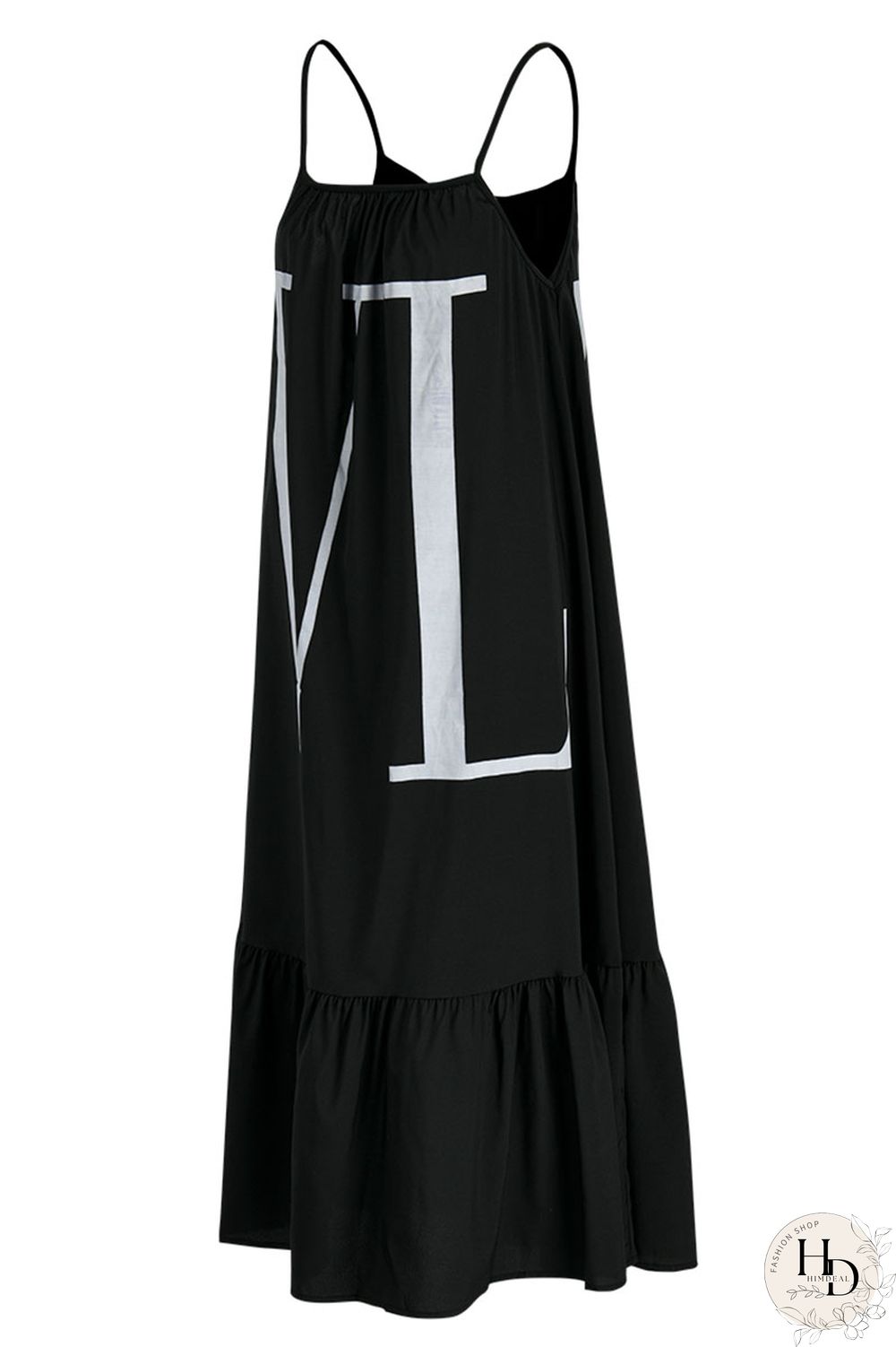 Black Fashion Off The Shoulder Sleeveless Slip Swagger Knee-Length Print Dresses