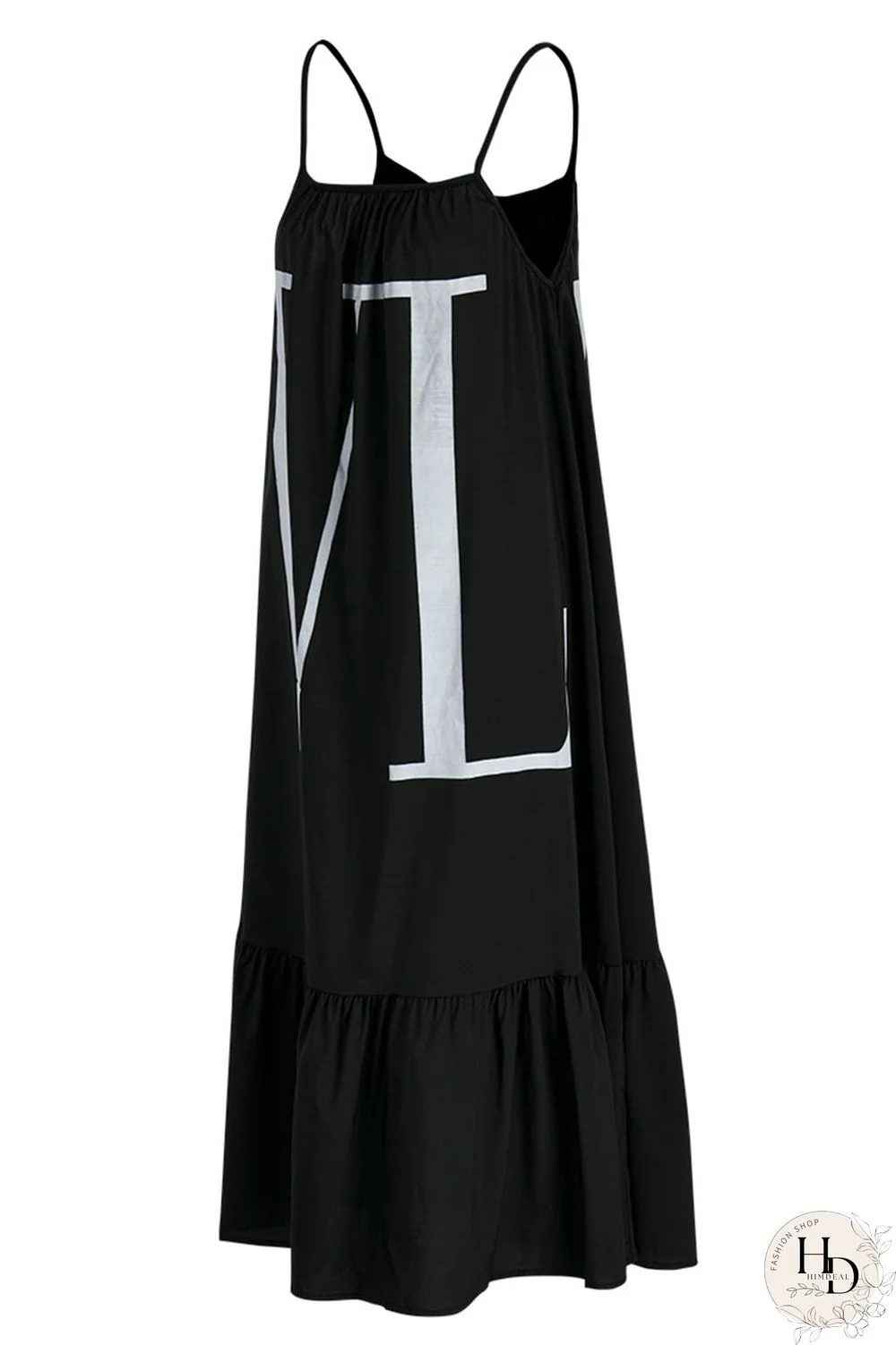 Black Fashion Off The Shoulder Sleeveless Slip Swagger Knee-Length Print Dresses