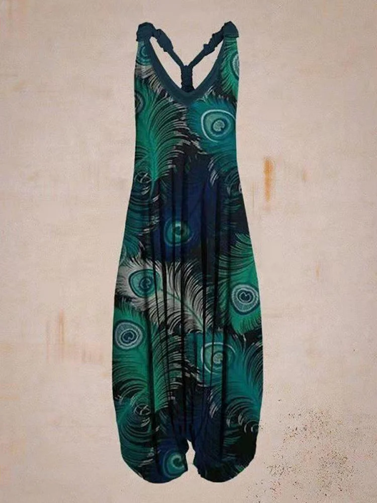 Ethnic Style Printed Loose Suspender Jumpsuit shopify Stunahome.com