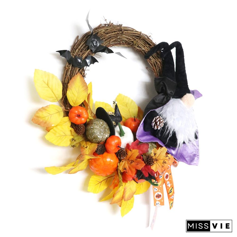 Halloween Themed Wreath With Wizard Gnome For Holiday Decoration