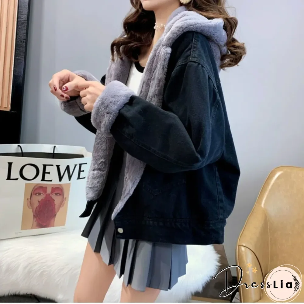 Denim Padded Loose Lazy Wind Coat Women