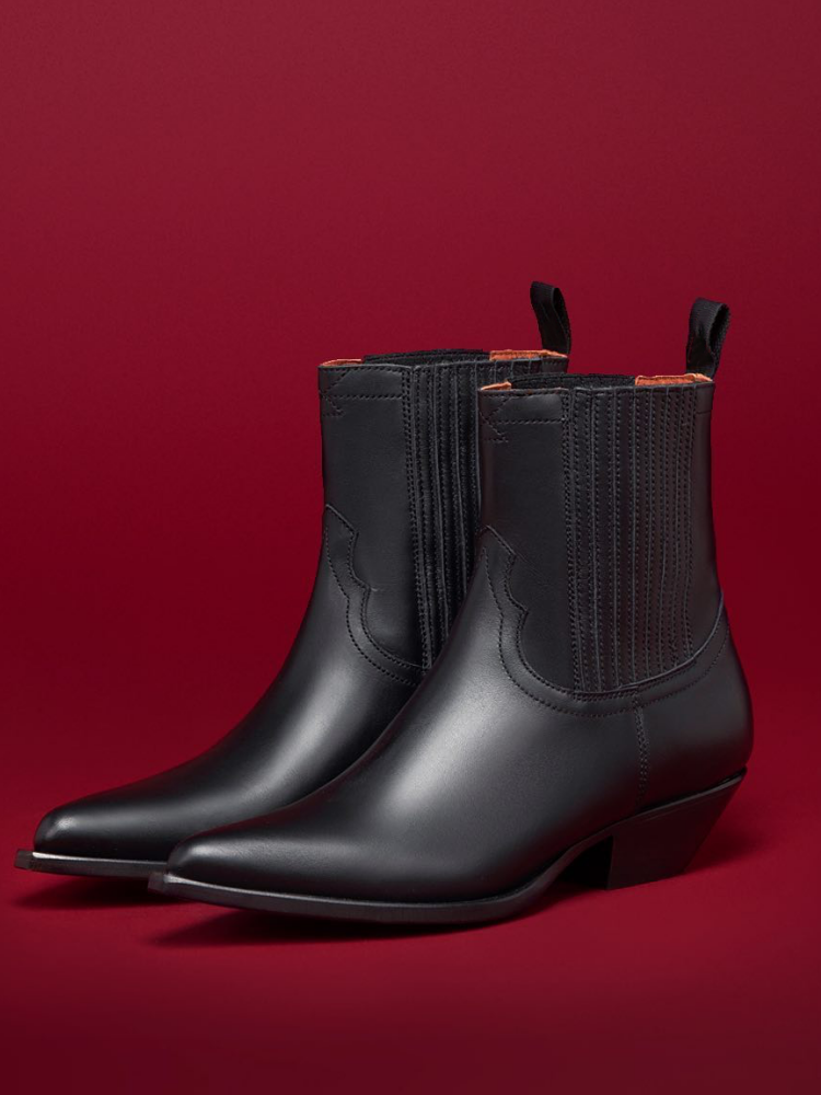 Shiny Elastic Side Panels Pull Loop Slanted Heel Chelsea Ankle Boots