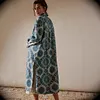 Women's Vintage Ethnic Pattern Turn-Down Collar Long Cardigan Shirt Jacket 