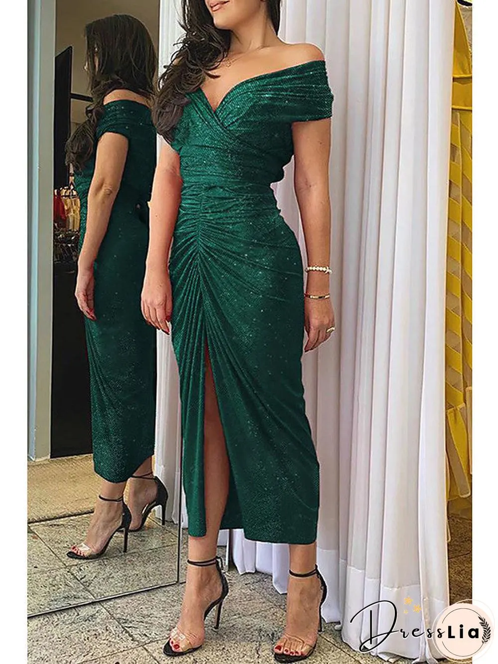 Women's Sheath Dress Midi Dress Short Sleeve Fall Hot Sexy Black Red Green Gray S M L XL Black Dresses