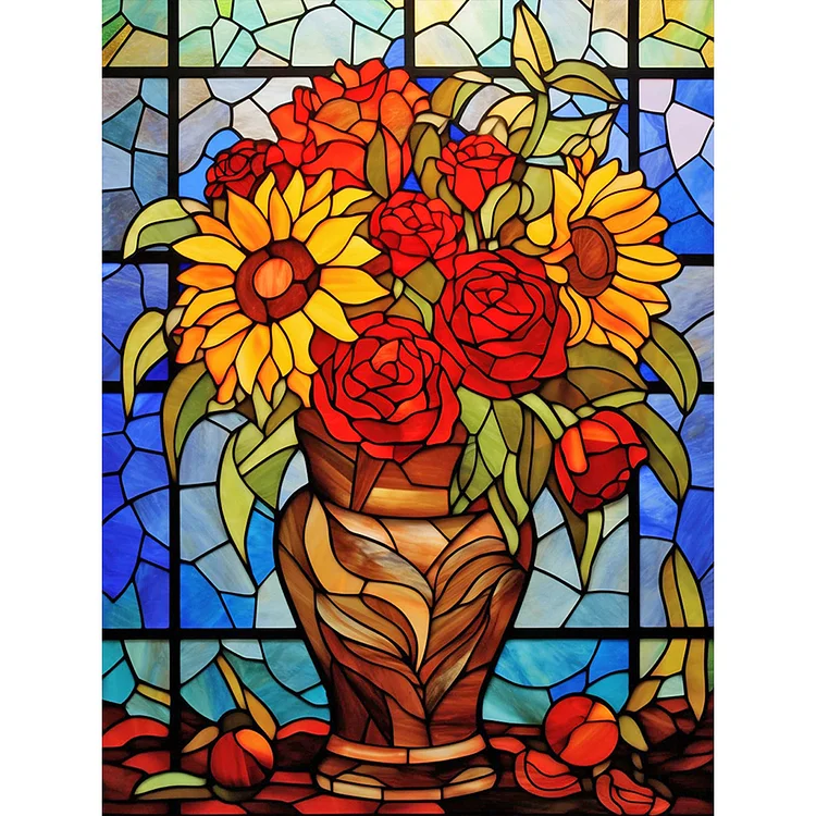 Vase Bouquet Glass Painting 30*40CM (Canvas) Full Round Drill Diamond Painting gbfke
