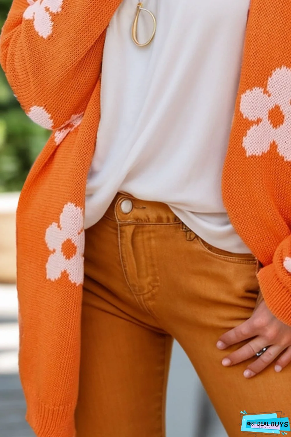 Flower Open Front Long Sleeve Cardigan