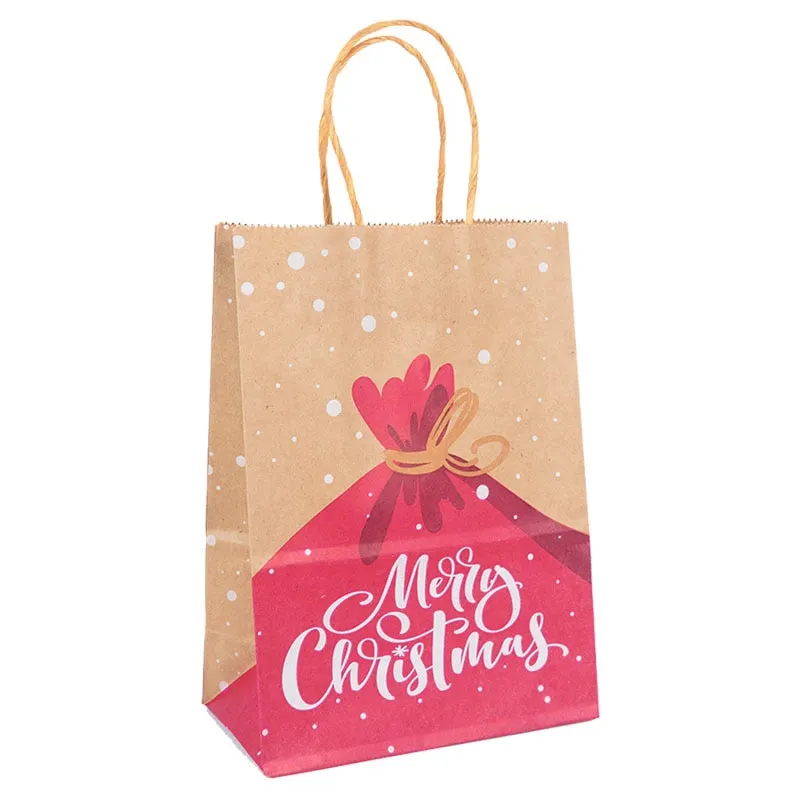 5pcs Kraft Paper Gift Bags Snowflakes Merry Christmas Candy Cookie Packaging Bag Boxes 2022 New Year Party Natal Kids Favors