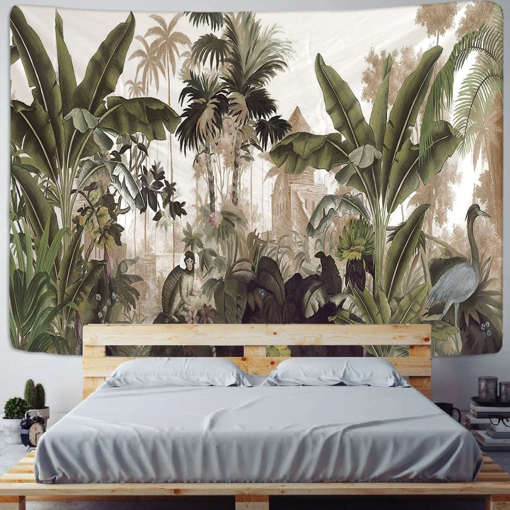 Tropical Plant Printed Tapestry Wall Hanging Nordic Ins Home Living Room Bedroom Fabric Hanging Painting Background Decoration