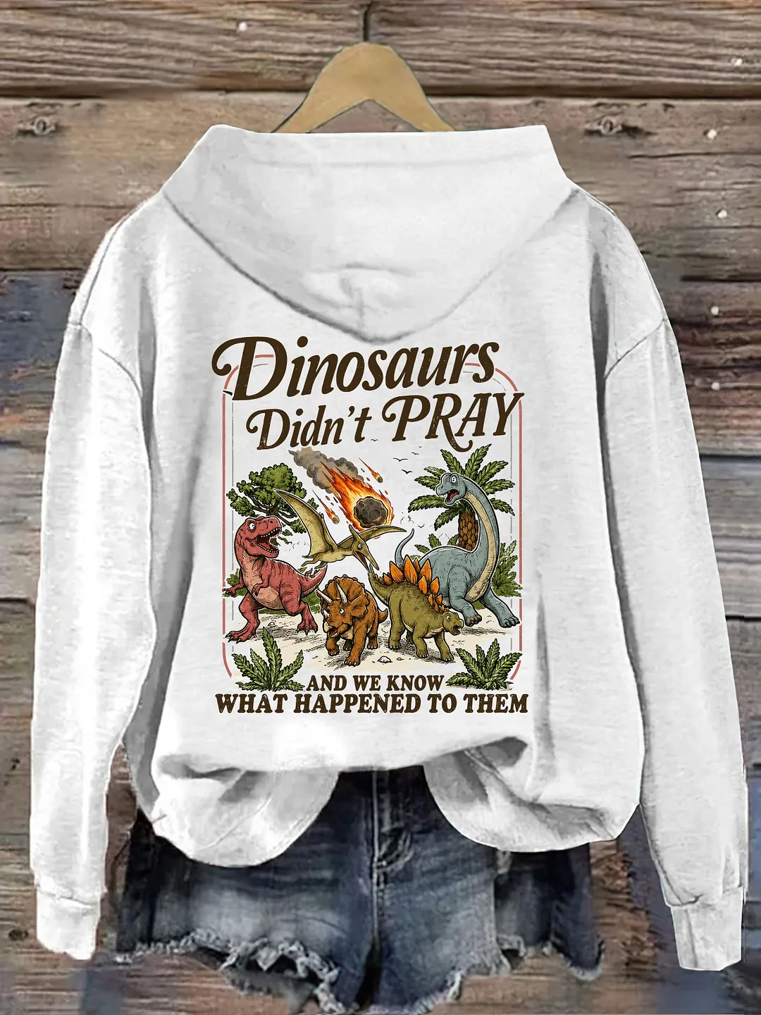 Dinosaurs Didn't Pray Funny Christian Hoodie