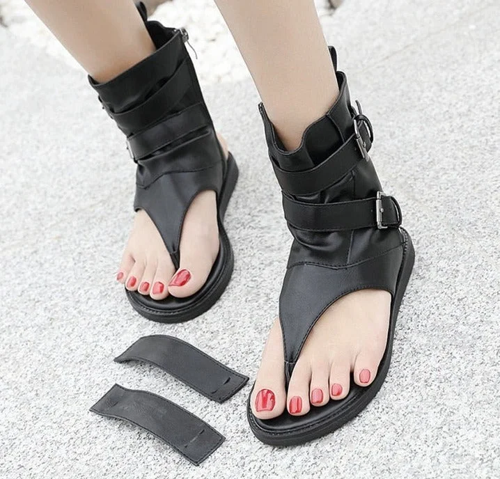 Handmade Roman Shoes Gladiator Sandals for Women Ankle Strap Open-toe Sandals Wide Width with Zipper Flat Comfortable