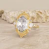 14K Yellow Gold 2ct Elongated Hexagonal Cut Lab Diamond Victoran-Style Bezel Ring with Floral Motifs