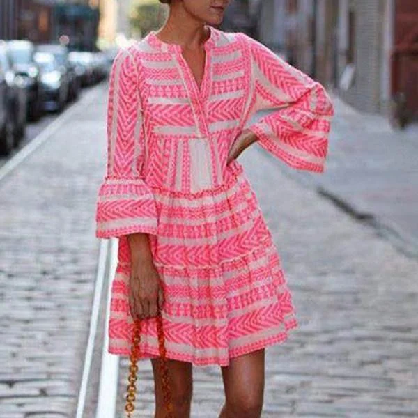 Fashion V-Neck Print Holiday Dress