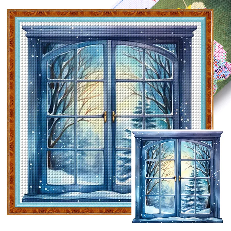 『HuaCan』Window Snow Scenery  -11CT Stamped Cross Stitch(50*50cm)