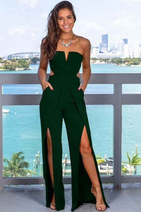  Chic Black Jumpsuit  Strapless Sleeveless Cutout Slit Long Wide Leg JP0007