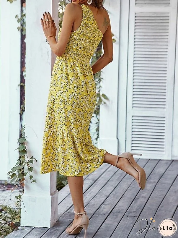 Women's Dresses Sloping Shoulder Floral Print Midi Dress