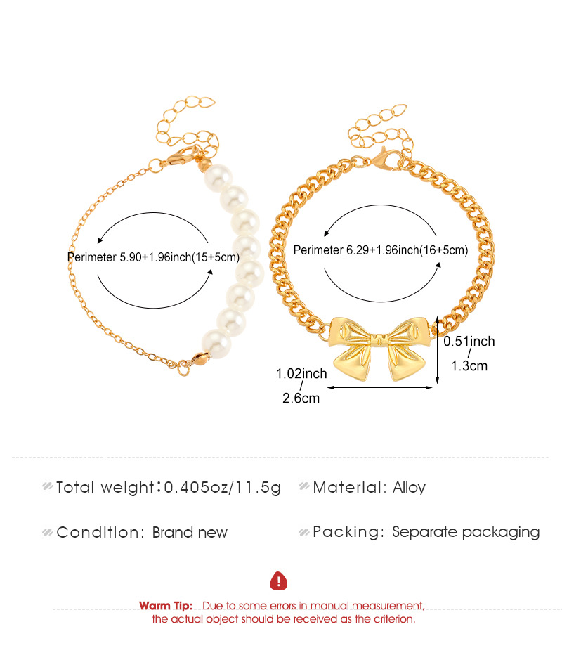 Ribbon pearl two-strand gold-plated bracelet