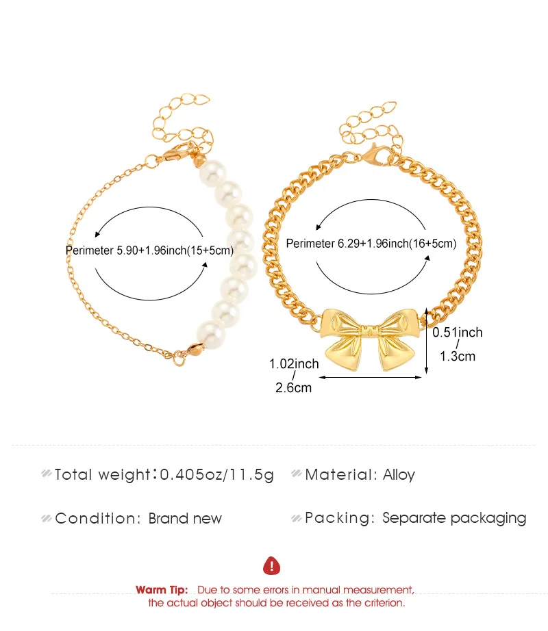 Ribbon pearl two-strand gold-plated bracelet