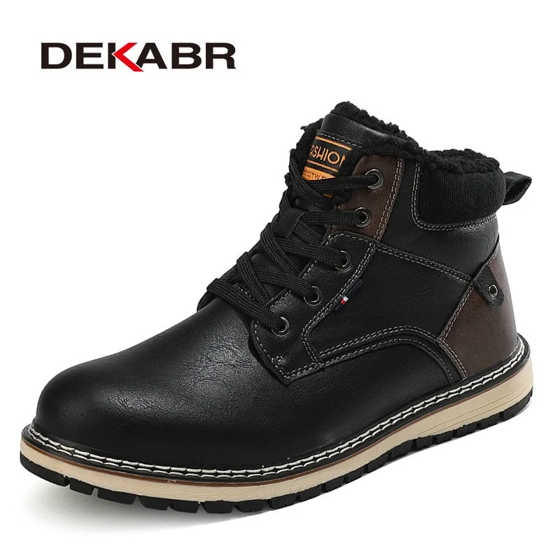 DEKABR Winter Genuine Leather Men's Boots Thick Fur Warm Ankle Boots Working Men Footwear Waterproof Snow Boots Plus Size 40~47