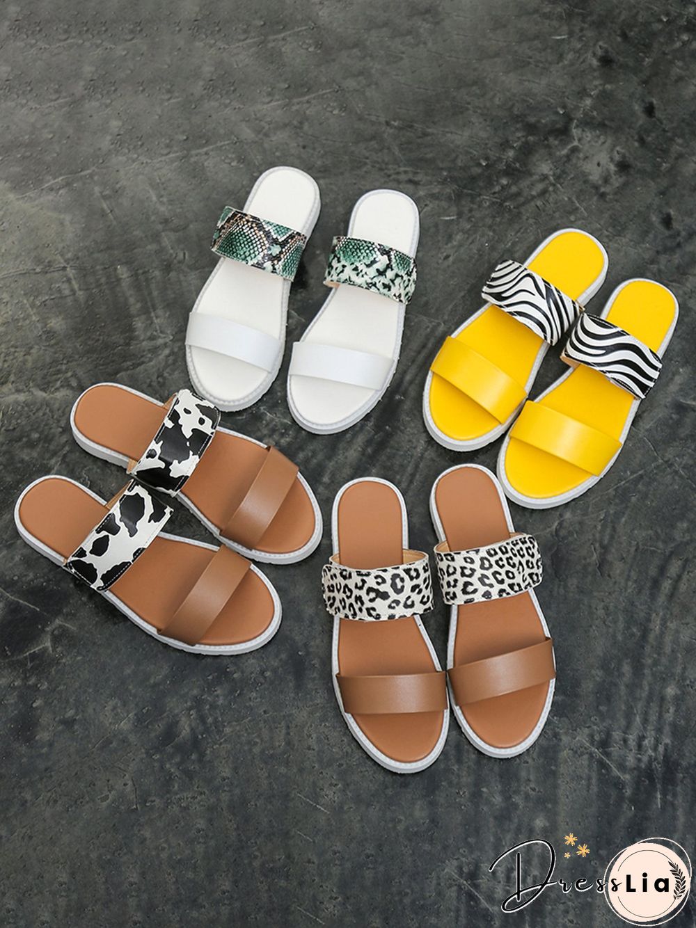 Leopard Print Snake Print Zebra Print Cow Print Strap Casual Slippers
