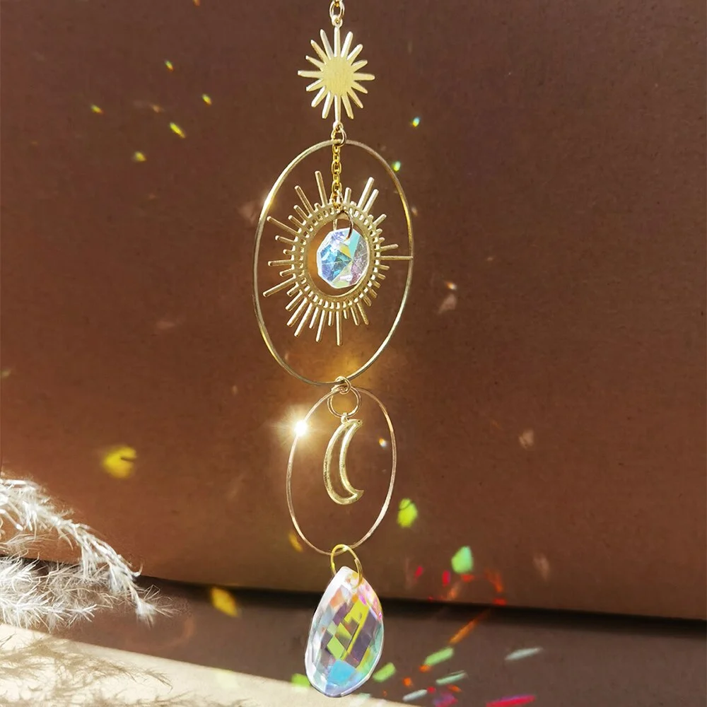 Moon Prism Crystal Suncatcher Rainbow Maker Hanging Sun Catcher for Window Home Garden Decor Wedding Christmas Decoration Gift