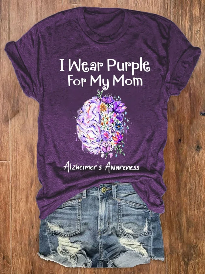 Women's I Wear Purple For My Mom Alzheimer's Awareness Tee socialshop