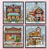 (4pcs) Christmas House - 14CT Stamped Cross Stitch 15*17cm(Brand)