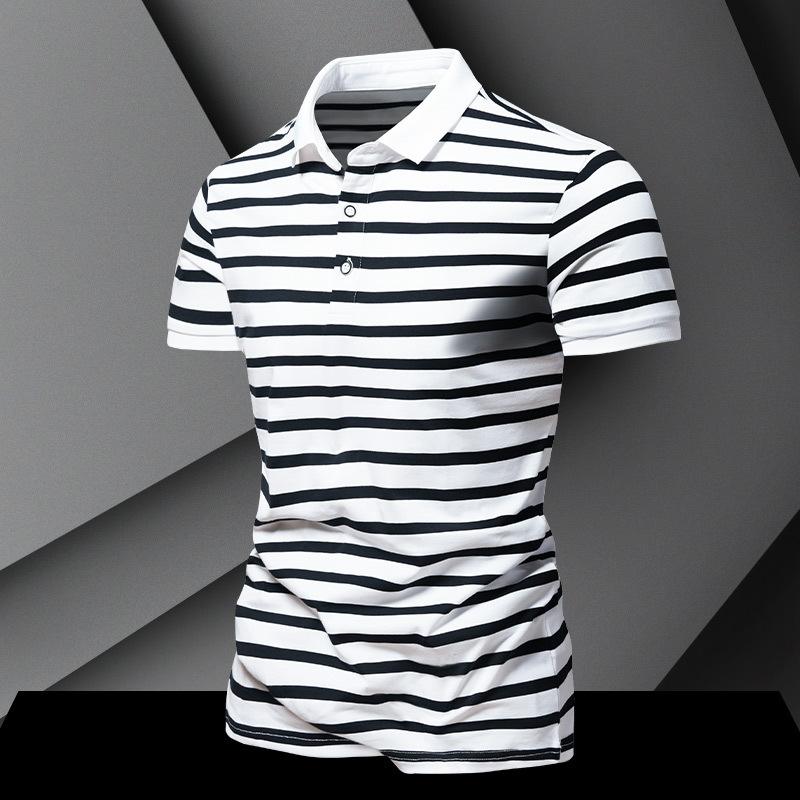Men's Loose Striped Short Sleeve POLO Shirt