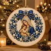 Virgin Mary and Baby Jesus Blue Christmas Wreath 14CT Stamped Cross Stitch 40*40cm/15.75*15.75in tapestrymarket