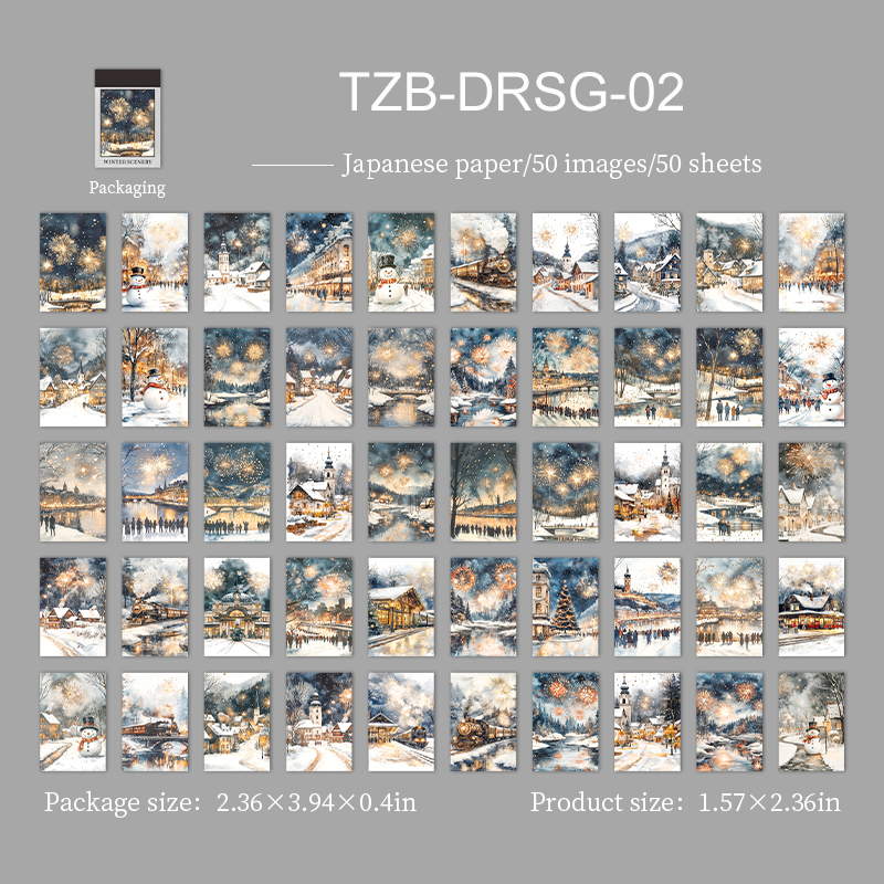 미니 와시 스티커북 - 겨울 풍경 시리즈 빈티지 눈 도시 거리 풍경