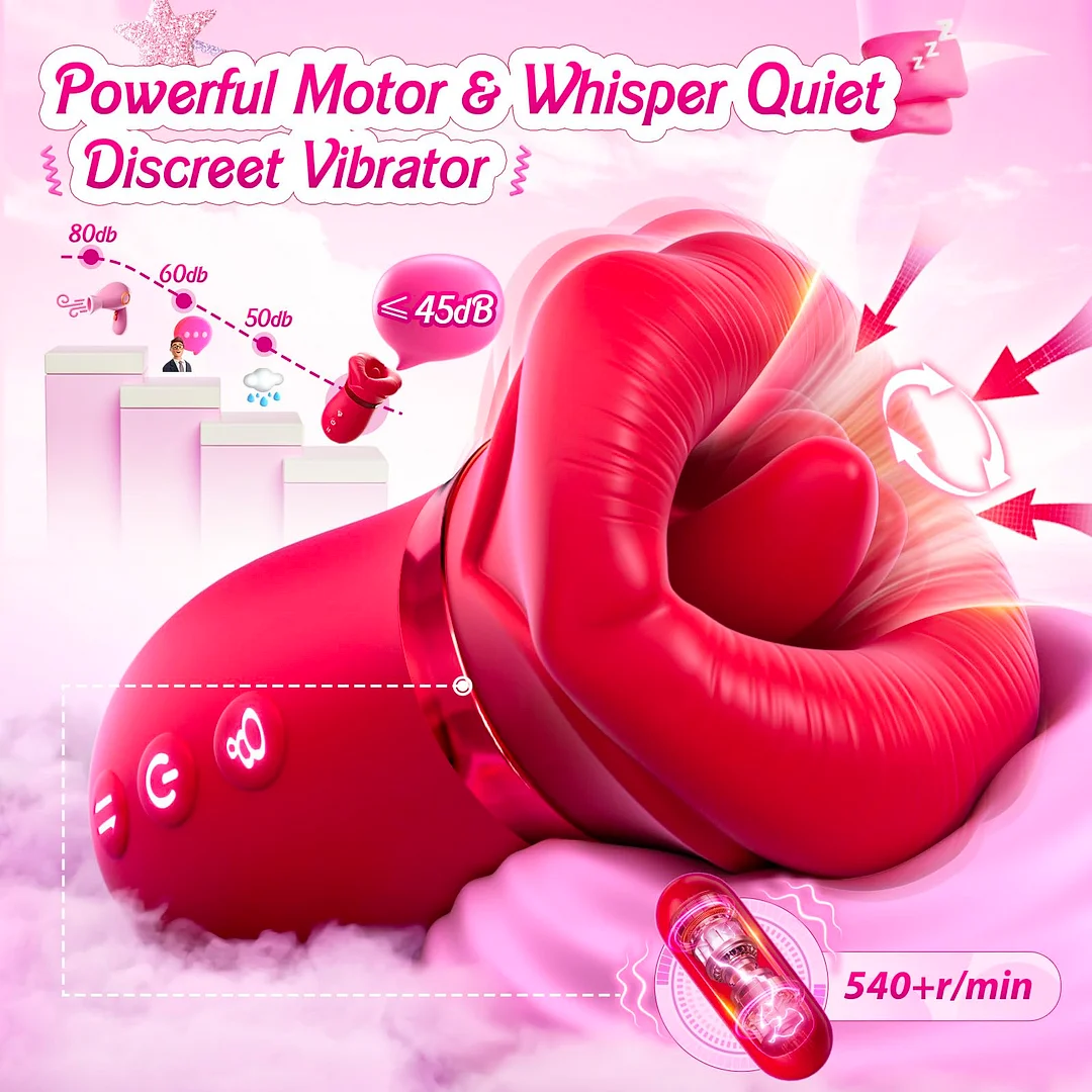 Rose Big Mouth Vibrator 4in1 Sucking Biting Tongue-swinging Clit Stimulator