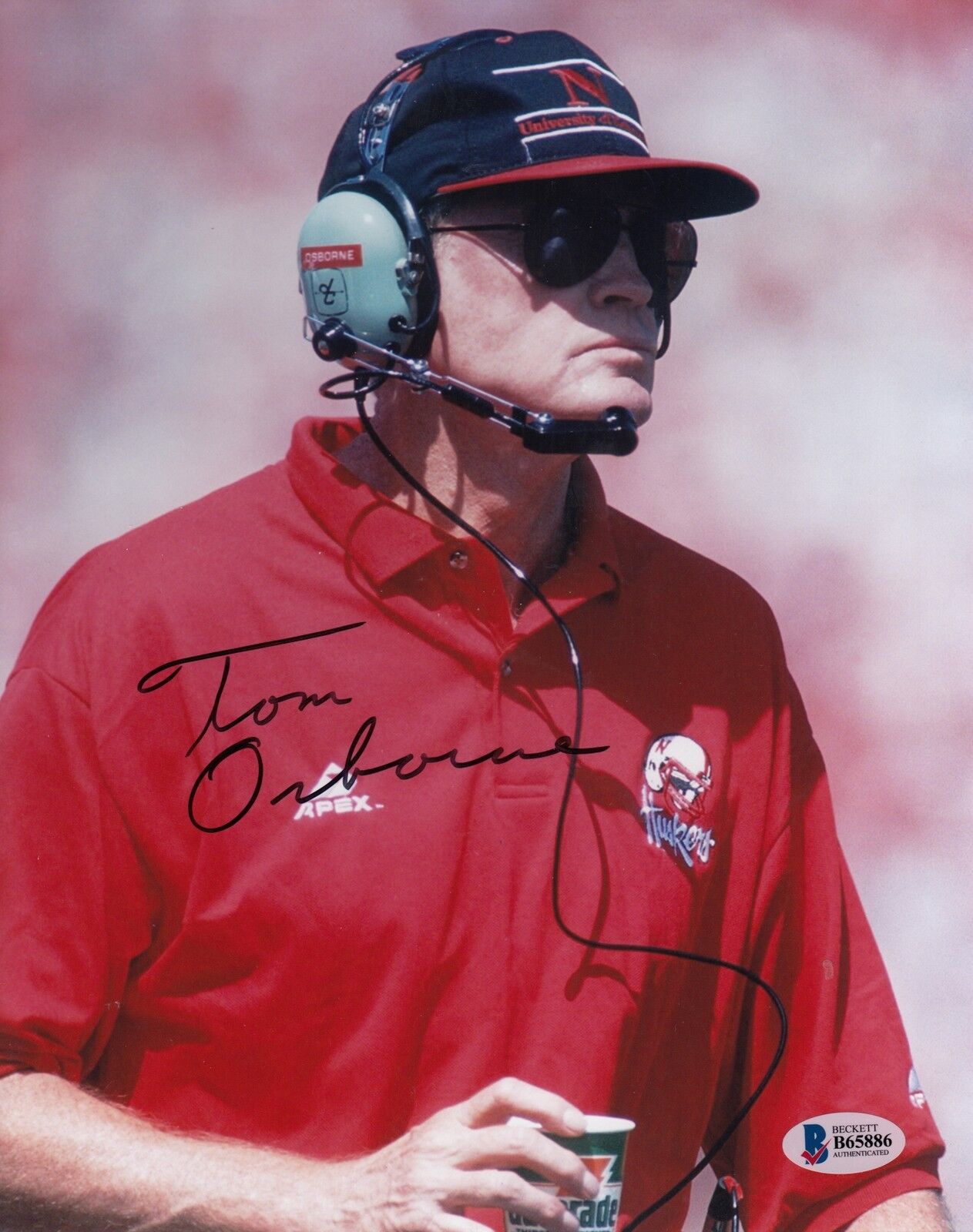 Tom Osborne #0 8x10 Signed 8x10 Photo Poster painting Beckett Nebraska Cornhuskers 090218