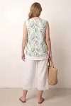 Leaf Print Sleeveless Top, White Wide Leg Pants Set, Guangzhou Garment Factory, Mature Women Fashion, Smart Casual Summer Outfit