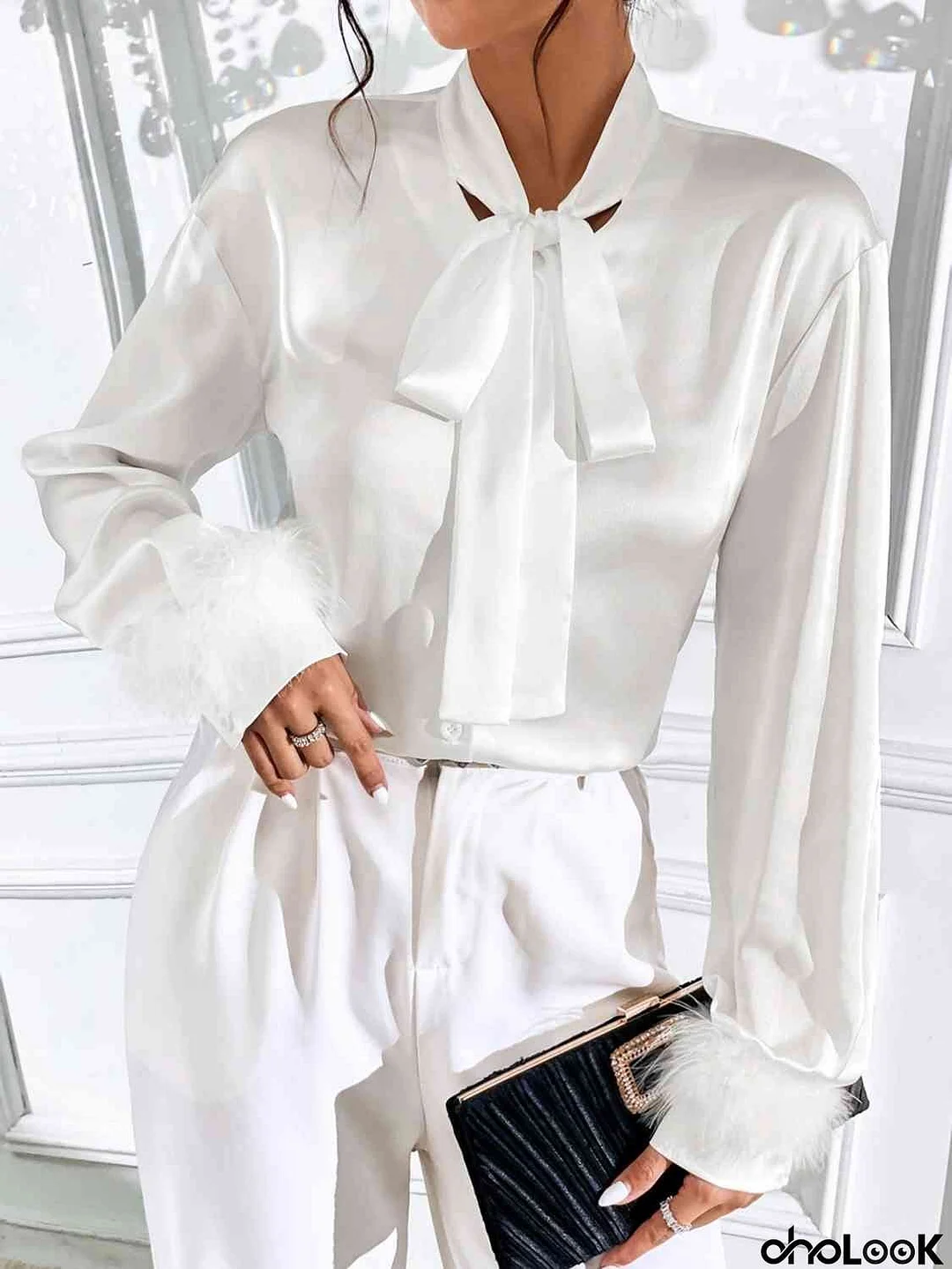 Tie Neck Long Sleeve Shirt