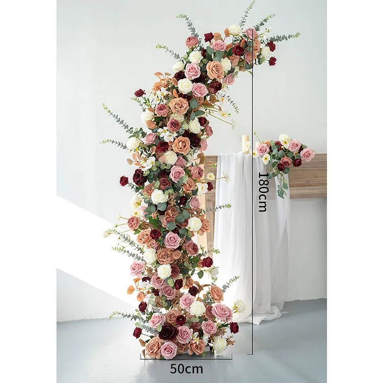 A7863 Wedding Backdrop Props Horn Arch Decor Artificial Moon Shape Flower Row Arrangement