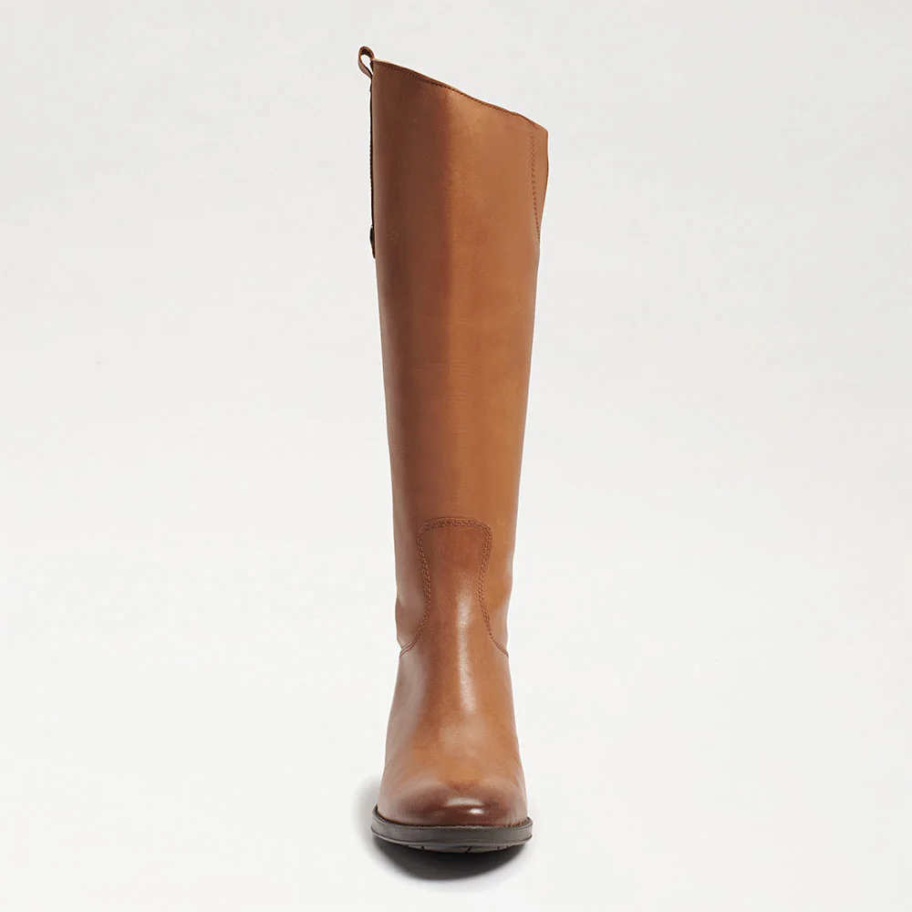 Brown Round Toe Chunky Heel Tall Boots for Women with Zipper