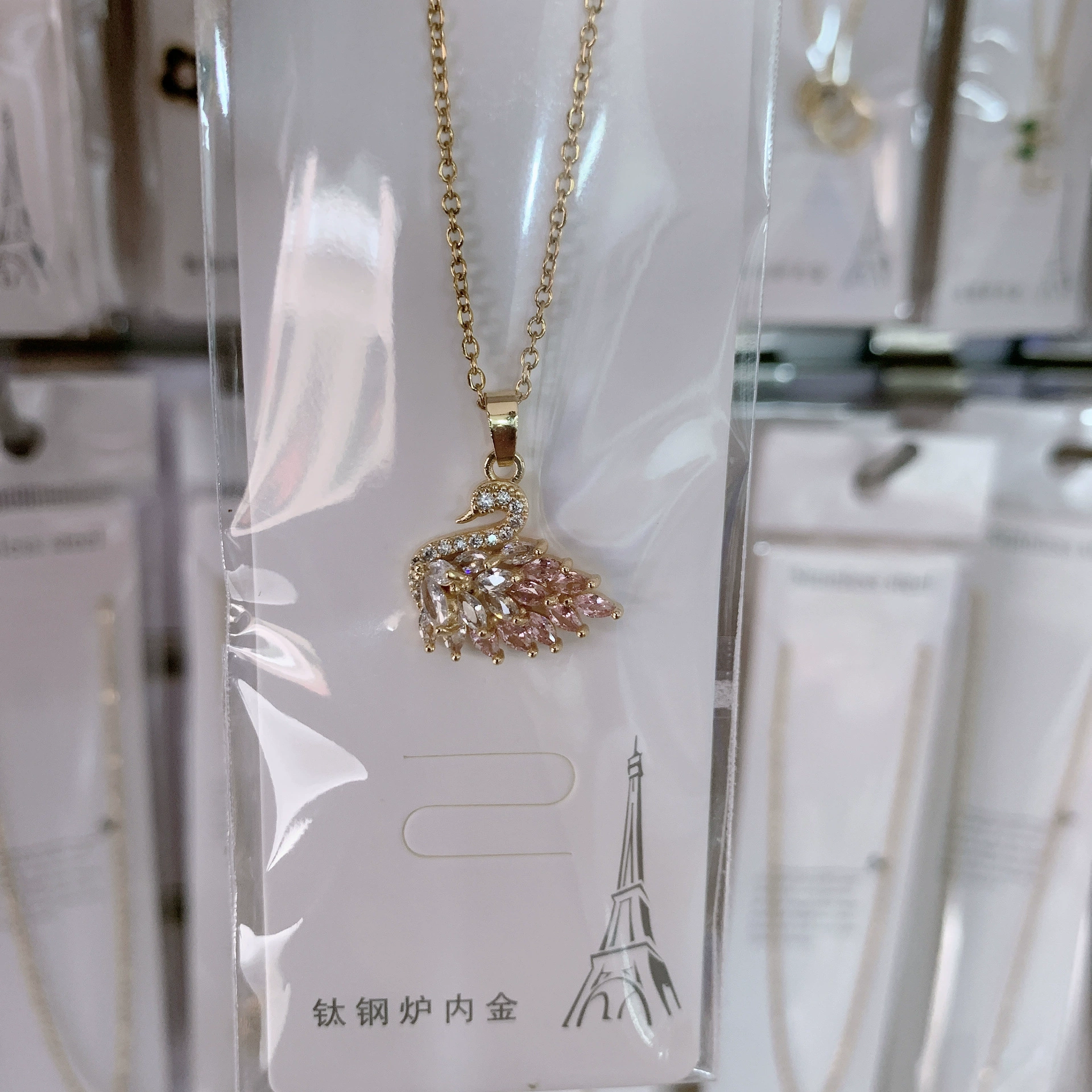 Cubic zircon, gold-plated necklace