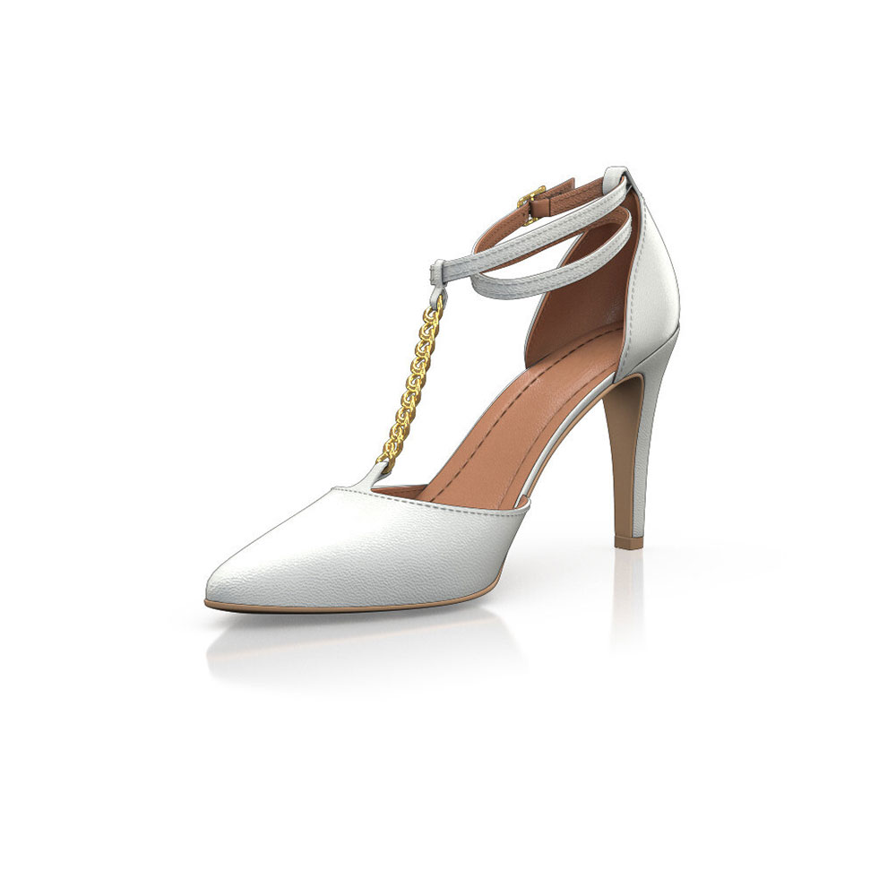 Ivory Pointed Toe Stiletto Heel Chain T-Strap Elegant Wedding Pumps Nicepairs