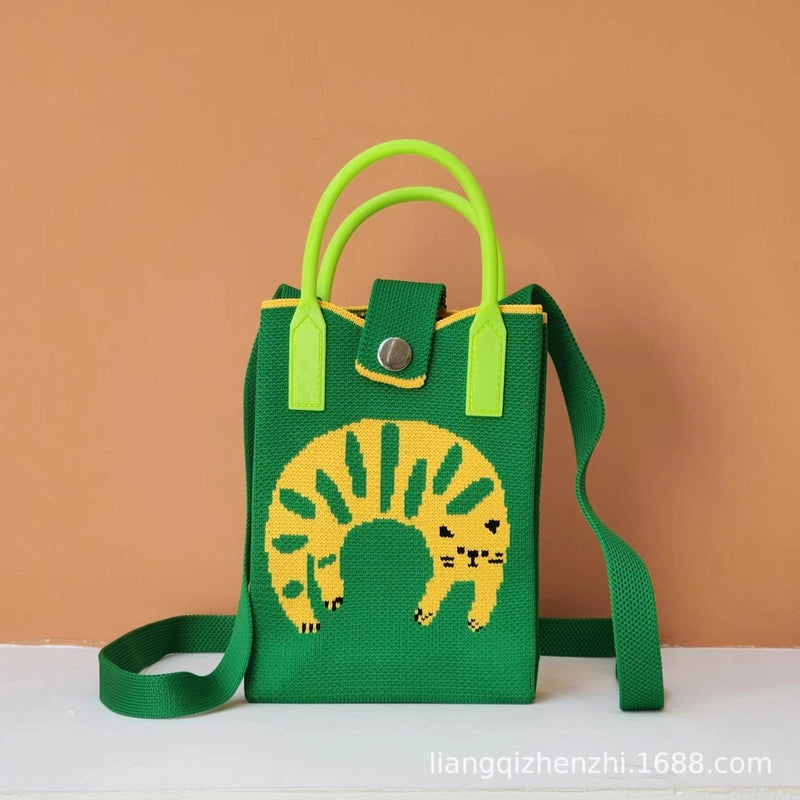 Women’s Polyester Cartoon Cute Square Hidden Buckle Shoulder Bag Handbag Crossbody Bag