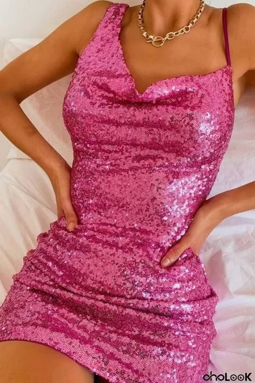 Asymmetry Straps Sequin Bodycon Mini Dress