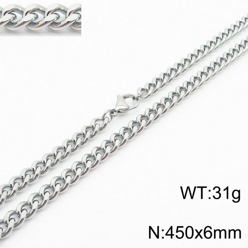 Fashion Simple Bracelet Stainless Steel Six-Sided Grinding Chain Choker Necklace