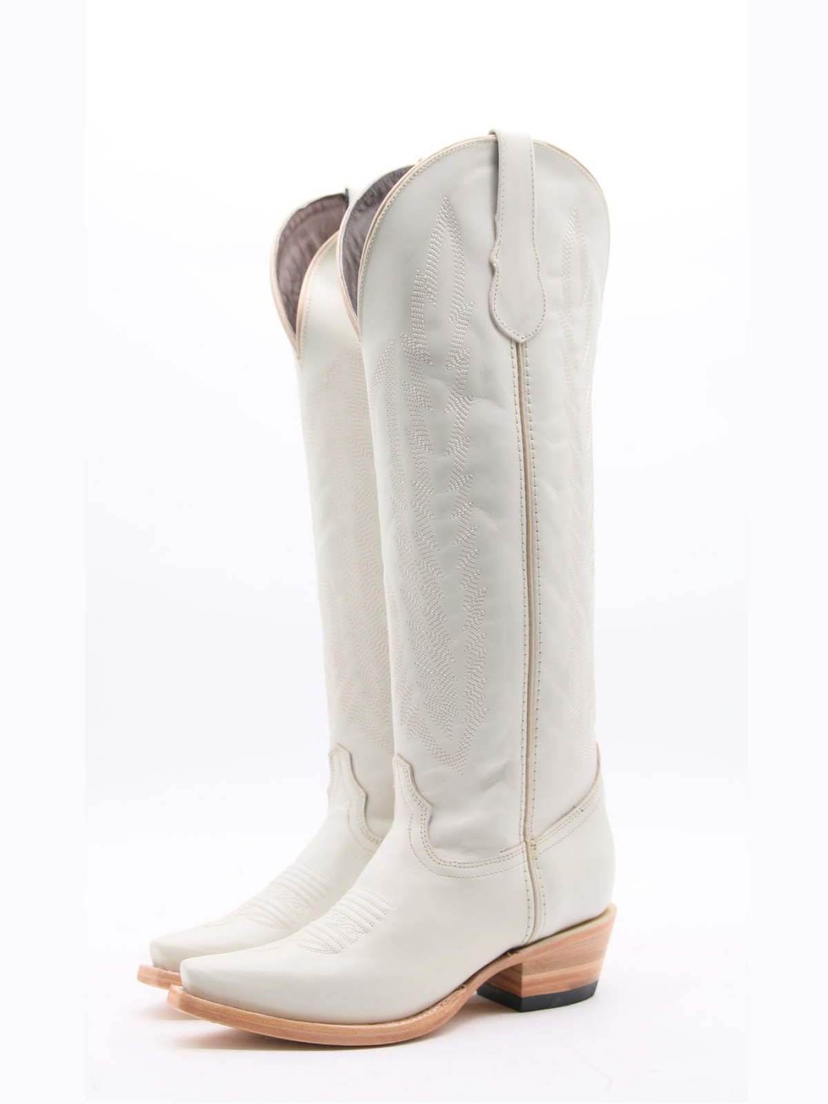 Taafo Ivory Snip-Toe Half-Zip Western Embroidery Knee High Cowgirl Boots
