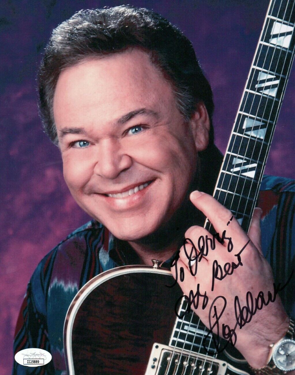 Roy Clark Signed Autographed 8X10 Photo Poster painting Close Up w/Guitar JSA II25889