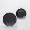 10 Pack | 10" Black / Silver Beaded Rim Plastic Dinner Plates, Disposable Round Party Plates