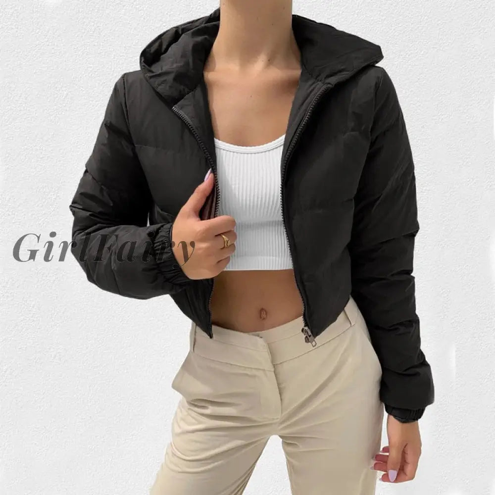 Girlfairy Fashion Bubble Coat Solid Standard Collar Oversized Short Jacket Winter Autumn Female